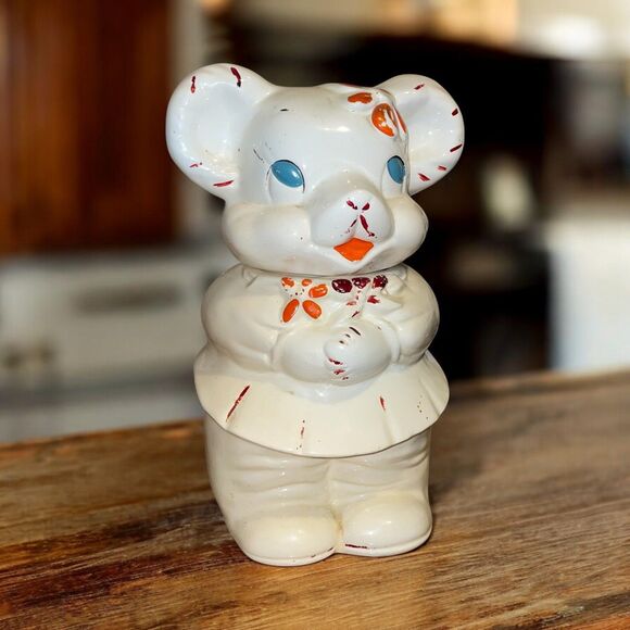 Vintage 1940s American Bisque Co. Turnabout Bear Cookie Jar Two-Sided Boy & Girl - Picture 1 of 7